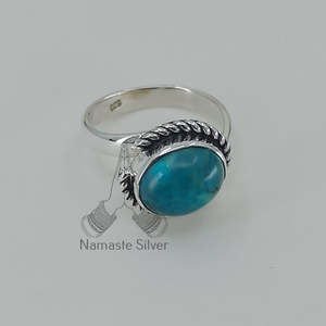 Turquoise Gemstone <b>Ring</b> Handmade Boho <b>Statement</b> Sterling <b>Silver</b> Jewelry Rhodium for Birthday Anniversary Wedding Christmas Gift - Product Image 6
