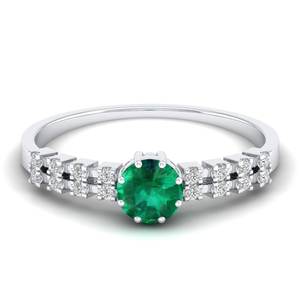 แหวนเงินแท้ 925 ประดับมรกตทรงกลม 0.5 กะรัต จาก REYES ราคาขายส่ง สำหรับผู้หญิง แหวนแต่งงานสุดหรู เครื่องประดับชั้นดี - Product Image 1