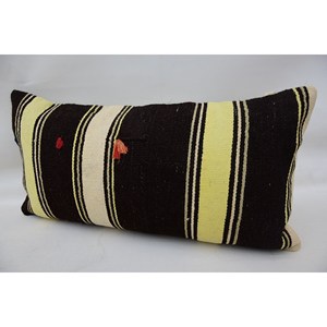 Almohada de lana Kilim negra a rayas sutiles, cojín bordado de lujo de 12x24 pulgadas, patrón Vintage tejido para fines decorativos de vida - Product Image 3
