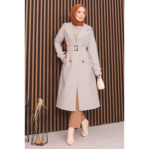 Manteau trench vintage pour femme, double boutonnage, matelassé avec rembourrage en laine et coton, ceinture intégrée, couleur pierre, pour les saisons automne-hiver - Product Image 1