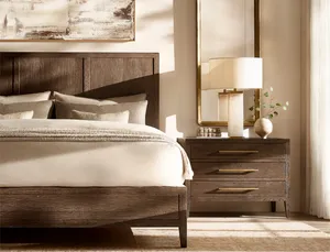 Mesita de noche de madera de 3 cajones personalizable moderna de mediados de siglo, mesita de noche de Villa de Hotel de lujo para muebles de dormitorio y apartamento