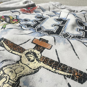 T-shirts pour hommes à manches longues surdimensionnés à épaules tombantes personnalisés avec impression d'écran déchirée 100% coton lourd respirant T-shirts pour hommes - Product Image 2