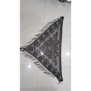 Trending Wholesale Women Black Lace Triangle <b>Scarf</b> with Vintage Floral Embroidery and Fringe Detailing - Product Image 1