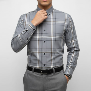 ชุดเดรสลายทางของผู้ชายเสื้อเชิ้ตทรงพอดีตัวแขนยาวเป็นมิตรกับสิ่งแวดล้อม - Product Image 4