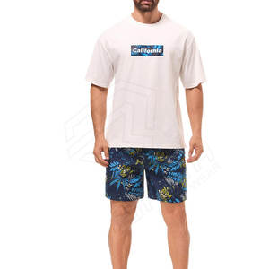 Conjunto Deportivo Informal de Verano para Hombre, Manga Corta, Color Sólido, con Logotipo Personalizado, Camiseta y Pantalones Cortos, Talla Grande, 100% Algodón, Transpirable, a la Moda - Product Image 5