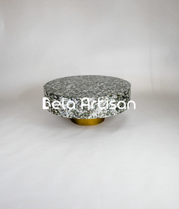 Mesa de Centro Redonda con Incrustaciones de Hueso, Mesa de Centro de Madera con Incrustaciones de Hueso, Mesa de Centro Redonda con Incrustaciones de Hueso Hecha a Mano, Diseño Moderno - Product Image 3