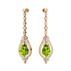 Solid <b>Gold</b> 18Kt Natural <b>Peridot</b> Gemstone Real Diamond Trendy Design Dangle Drop <b>Earrings</b> Cute Wedding Gift Party Rhodium Plated - Product Image 3