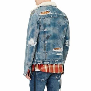 High Quality Distressed Acid Washing Effect <b>Men's</b> Fleece <b>Denim</b> <b>Jacket</b> - Product Image 4