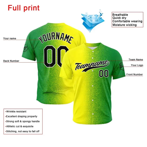 Maillot de baseball personnalisé à deux boutons et col en V pour équipe de softball unisexe, 100% polyester, séchage rapide, couleur jaune et vert - Product Image 5