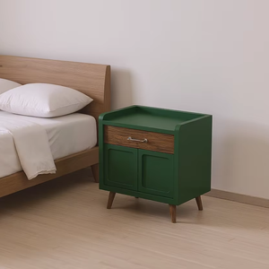 Mesita de noche de madera de teca Real convertible tradicional hecha en Indonesia de Color verde oliva para muebles de dormitorio y sala de estar - Product Image 1