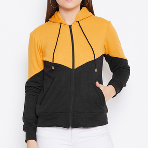Women's Color Blocking Hooded Zipper Tracksuit <b>Jacket</b> Side Pockets Casual Winter Wear Full Sleeve Regular Fit 100% Cotton - Product Image 6