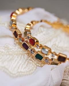 24 Carat Solid Gold Plated Handmade <b>Bracelet</b> Exclusive Premium Quality Kundan Bangles in Multi Color Stones - Product Image 3