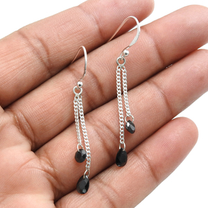 Venta caliente buena calidad 925 plata esterlina negro Zirconia cúbica pendientes colgantes de lujo para mujer niñas joyería hecha a mano India - Product Image 1