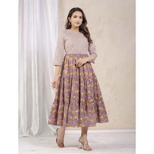 Robe Anarkali en coton imprimé violet, vêtements américains - Product Image 6