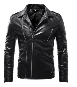 Hiver et Automne Veste en cuir blanc véritable style High Street pour hommes avec fermeture à glissière multi-poches Veste en cuir Pu mode Street - Product Image 4