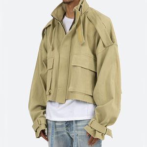 OEM recortada Cargo personalizado bolsillo chaqueta cremallera de gran tamaño hombres chaqueta Casual bolsillos de carga Raw Hem hombres chaquetas con cremallera - Product Image 5