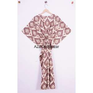 Caftán Midi 100% Algodón para Mujer, Hecho a Mano, Estampado Floral, Ecológico, Cintura Natural, Vestido Cómodo Estilo Hippie - Product Image 5