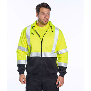 Construction travail sécurité hiver haute visibilité à manches longues bande réfléchissante sécurité veste à glissière sweats à capuche - Product Image 4