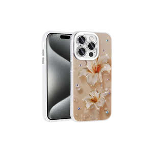 Étui de téléphone portable en silicone rigide blanc de luxe Netzy SAFA Garden Series pour iPhone 15 Pro Max, motif floral, strass - Product Image 2