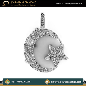 Pendentifs et breloques religieux personnalisés en argent 925 plaqué or, diamant naturel, style hip-hop, Allah, lune, étoile, islamique, musulman - Product Image 4