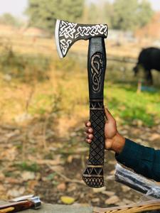Handmade Custom Steel Tomahawk <b>Axe</b> with Battle-Ready Sharp Edge and Wood Handle <b>Viking</b> Style Damascus <b>Axe</b> Head for Cutting - Product Image 5