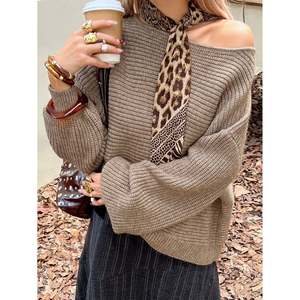 Suéter de Punto Vintage para Mujer con Hombros Descubiertos y Lazos Suaves, 100% Acrílico, Anti-Pilling - Product Image 6