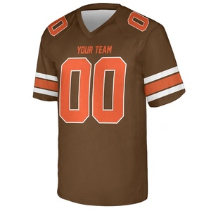 Nouveau design de maillot de football américain sublimé pour homme, col en V, marron orange, numéro, nom de l'équipe, tissu respirant, manches courtes - Product Image 4
