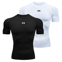 Vêtements de sport d'été pour hommes, t-shirt de compression, hauts élastiques à séchage rapide avec design athlétique imprimé