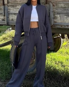 Conjunto de 2 piezas con cremallera informal personalizada, chándales transpirables de diseño elegante para mujer, chándal de algodón 100% al por mayor - Product Image 2