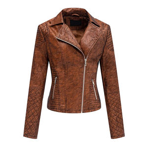 Veste de motard marron en cuir véritable pour femmes matelassée Slim Fit Moto manteau fermeture éclair avant Chic à manches longues vêtements d'extérieur d'hiver - Product Image 4