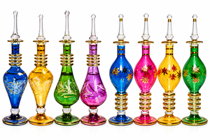 Frascos de Perfume de Vidrio Grabado al Ácido Hechos a Mano en Egipto con Tapón de Vidrio, Múltiples Opciones de Color, Personalizables - Product Image 1