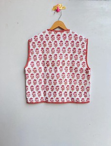 เสื้อกั๊กผ้าฝ้ายพิมพ์ลายทำด้วยมือสไตล์อินเดียเสื้อโค้ทสำหรับทุกเพศเสื้อแขนกุดสไตล์โบฮีเมียนสำหรับผู้หญิงเสื้อกั๊กเป็นชั้นน้ำหนักเบาของขวัญสำหรับเธอ - Product Image 6