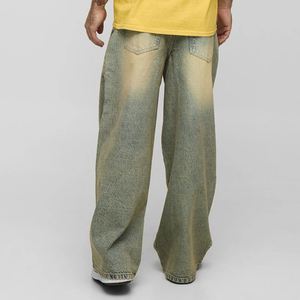 กางเกงยีนส์ทรงตรงทรงหลวมของผู้ชายแบบสั่งทำสีดำโอเวอร์ไซส์ใส่เล่นสเก็ตได้พอดีกระดุมกลางเทคนิคซักแบบลำลอง - Product Image 2