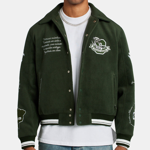 แจ็กเก็ตผ้ากำมะหยี่กำมะหยี่สำหรับผู้ชายผ้าขนสัตว์100% งานปักลายตัวอักษรสไตล์สตรีทงานตามสั่ง - Product Image 3