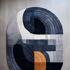 Tapis tufté à la main en laine de qualité supérieure en forme de Capsule moderne motif abstrait à poils élevés pour le bureau à domicile et le salon couleur anthracite - Product Image 1