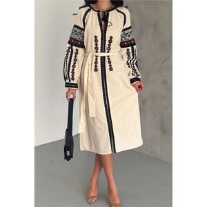 Vestido Maxi Bordado para Bodas, Fiestas, Oficina, Estilo Boho Transpirable con Cierre y Decoraciones Drapeadas, Talla Única, ODM - Product Image 4