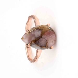 Naturel Rose Opale Cuivre Poire 12x16mm Turquoise 925 Sterling Éternité Vermel Gemme Anneau Personnalisé Fabrication de Bijoux en Argent - Product Image 3