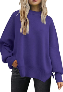 OVERSIZED <b>CHRISTMAS</b> SWEATER <b>WOMEN</b> BATWING SLEEVE TRENDY CREWNECK SIDE SLIT KNIT PULLOVER FALL LOOSE CASUAL <b>JUMPER</b> NEW - Product Image 5