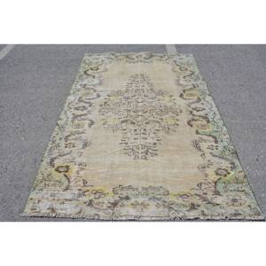 Alfombra turca Vintage Beige Verde 5,6X8,9 pies Tejido plano de lana con patrón de retazos para decoraciones de sala de estar - Product Image 1