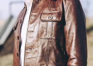 Chaqueta de cuero genuino para hombre Vintage cuatro bolsillos cuello alto cinco botones calidad superior impermeable estilo de calle - Product Image 6