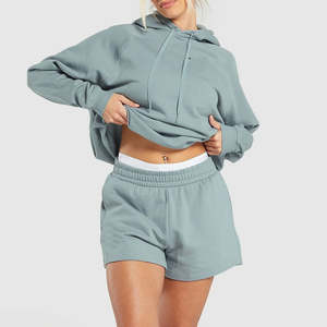 Vêtements de rue en gros, taille plus, couleur unie, ensembles de sweats à capuche et shorts pour femmes, nouveau design 2024, confortable - Product Image 2
