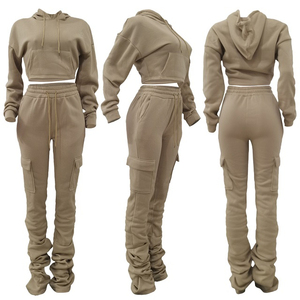Custom Sportswear <b>Gym</b> Wear Tracksuits Jogger Set Women Stacked Pants 2 Piece Cropped Tracksuit Sweatpants and <b>Hoodie</b> Set 2026 - Product Image 5