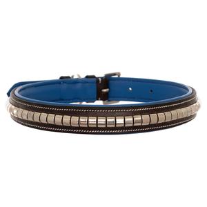 Collar de cuero acolchado para perro, cubierta plateada, azul - Product Image 1