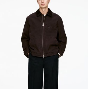 Veste de travail pour homme, col rabattu, doublée de duvet, style délavé à l'acide, broderie lourde, printemps, marque OEM personnalisée - Product Image 4