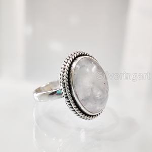 Anillo de mujer, piedra lunar de arcoíris Natural, piedra preciosa, piedra natal de junio, banda Simple, joyería de declaración Vintage, anillo de Plata de Ley 925 - Product Image 1