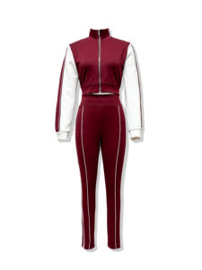 2025 de talla grande para mujer, conjunto de verano, Top corto, traje de terciopelo de dos piezas con bolsillo con cremallera, manga larga - Product Image 2