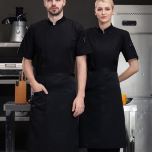 OEM Logo personalizzato Unisex manica corta giacca <span class=keywords><strong>da</strong></span> <span class=keywords><strong>cuoco</strong></span> <span class=keywords><strong>da</strong></span> <span class=keywords><strong>donna</strong></span> cucina Hotel ristorante Bar cottura caffè uniforme intrecciata - Product Image 1