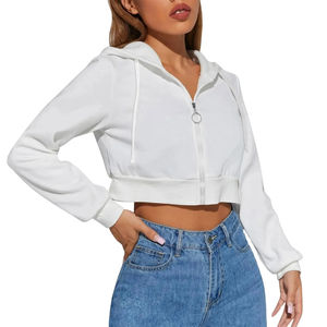 High Quality Custom Sportswear Zipper Women Hoodie 100% Organic Cotton Drop Shoulder Women Crop Top Hoodies for women - Product Image 6