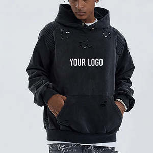 100% coton 400 GSM poids lourd en détresse lavé à l'acide à capuche Logo personnalisé en détresse broderie à capuche - Product Image 1