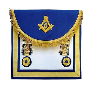 Delantal Bordado a Mano del Rito Escocés, Delantal Azul y Amarillo con Collar de Cadena, LOJA AZUL DE LA MASTERCALIDAD 2026 - Product Image 1